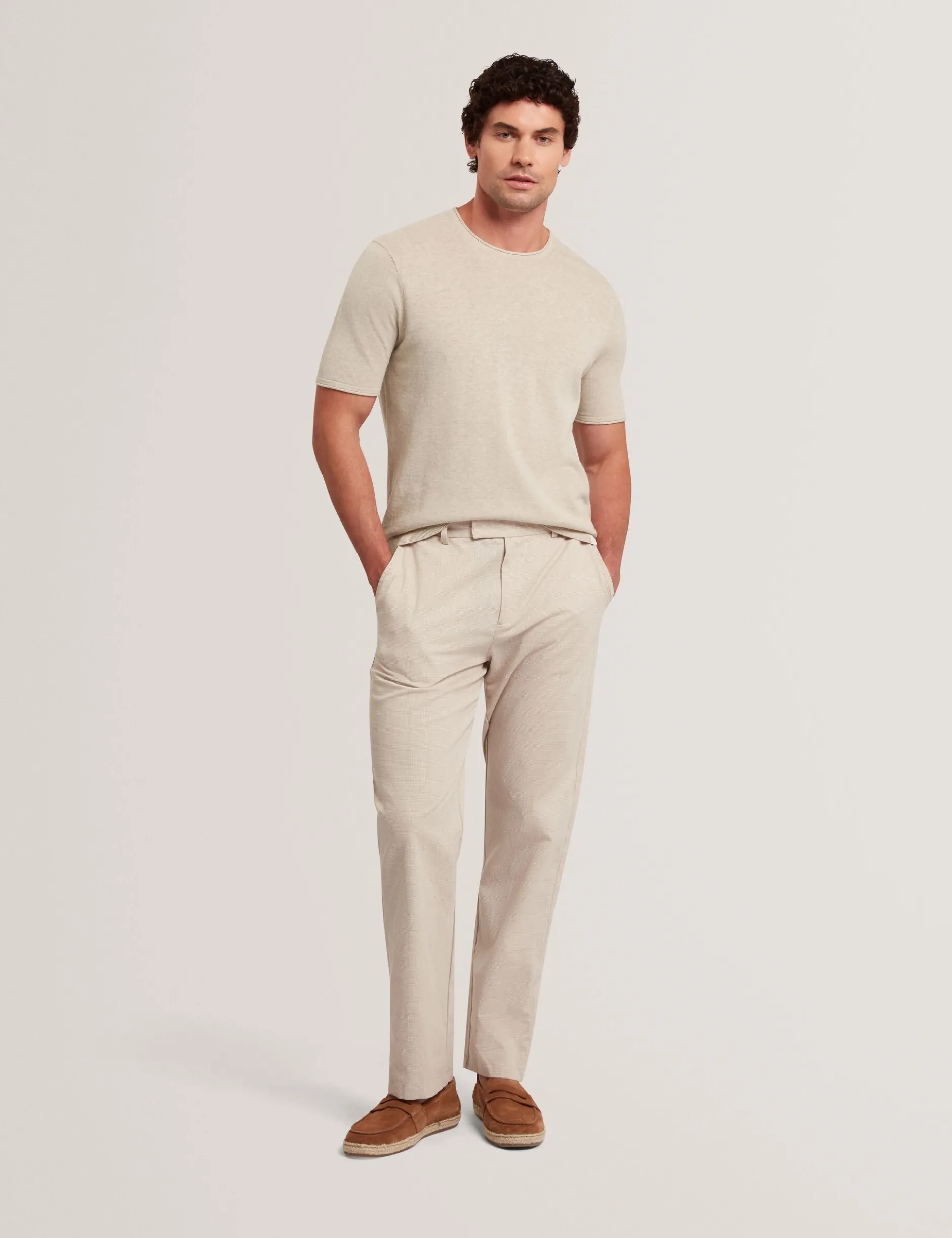 Rolled Edge Linen Blend Knit T-Shirt