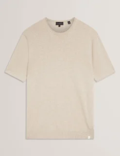 Rolled Edge Linen Blend Knit T-Shirt