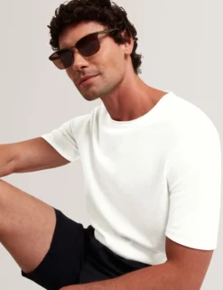 Rolled Edge Linen Blend Knit T-Shirt