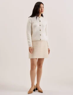 Rose Button Knitted Crew Neck Cardigan