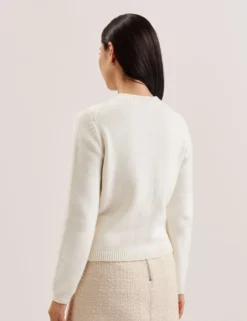 Rose Button Knitted Crew Neck Cardigan