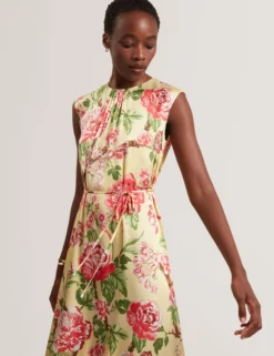 Satin Floral Sleeveless Maxi Dress