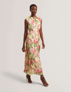 Satin Floral Sleeveless Maxi Dress