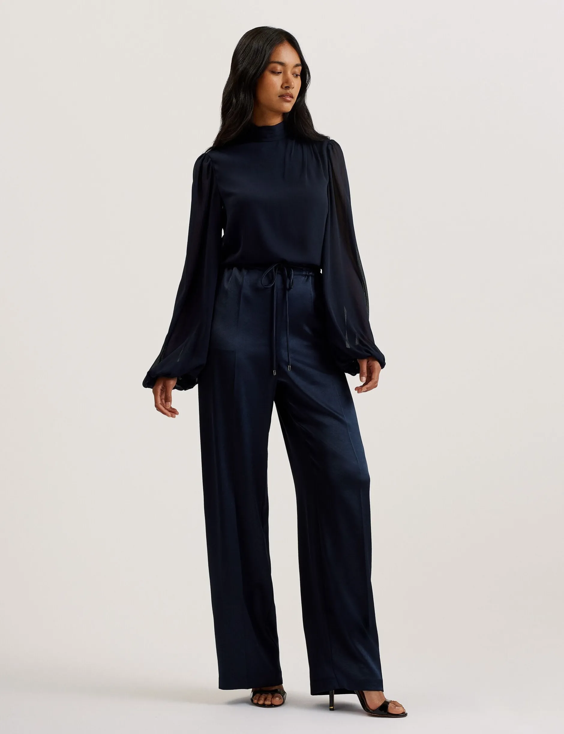 Satin Wide Leg Drawstring Joggers