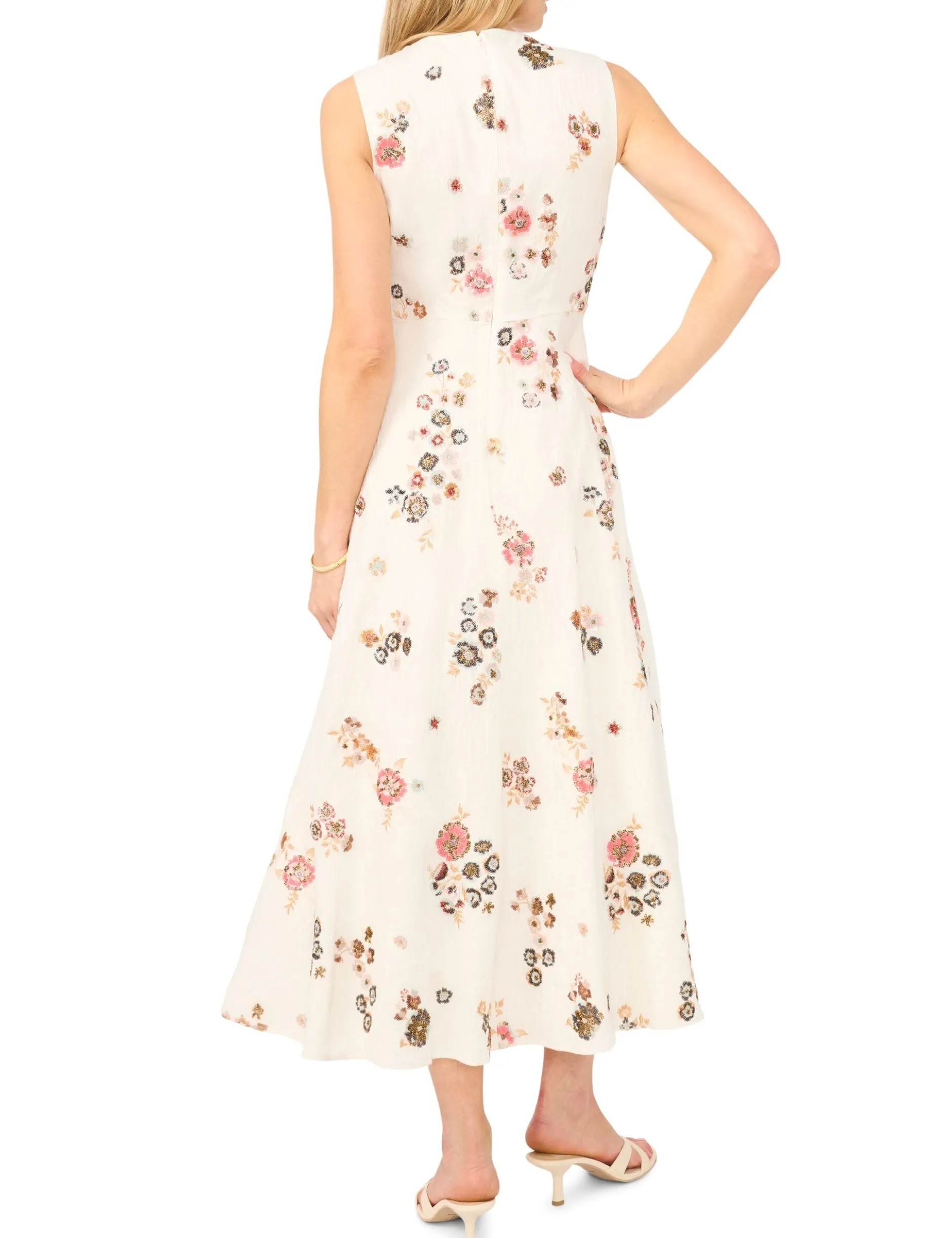 Sequin Floral Sleeveless Midi Dress