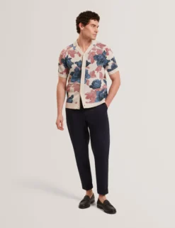 Shaded Floral Knit Button-Through Polo Shirt