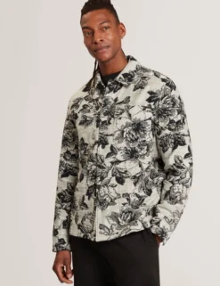 Shaded Floral Print Jacquard Overshirt