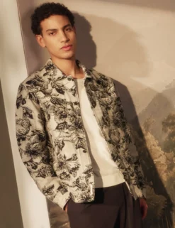 Shaded Floral Print Jacquard Overshirt