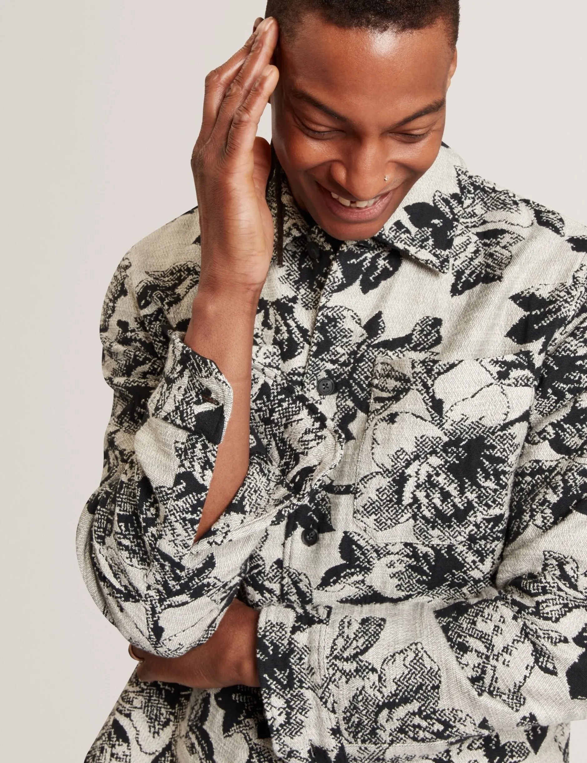 Shaded Floral Print Jacquard Overshirt