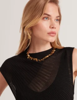Sheer Detail Textured Knit Midaxi Dress