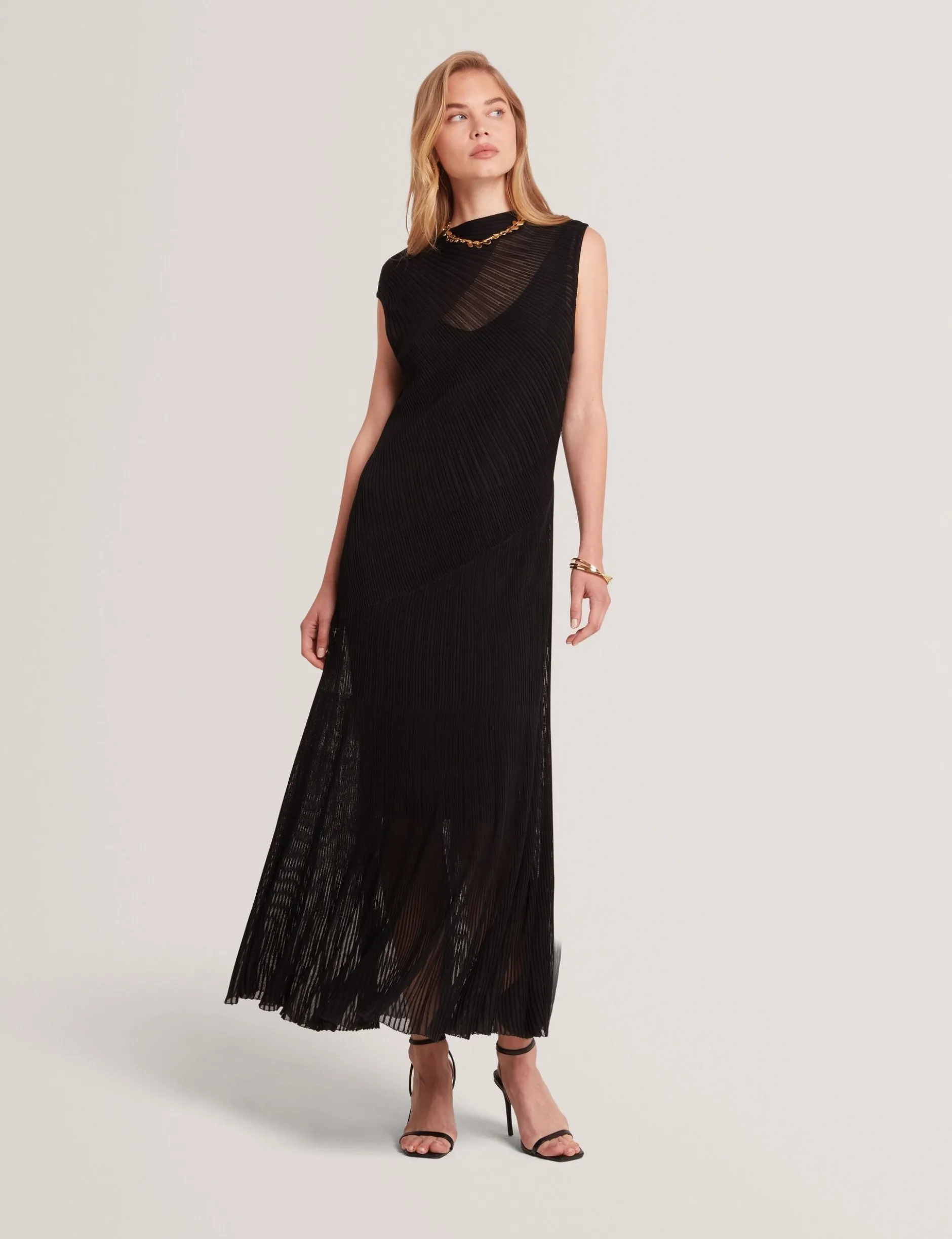 Sheer Detail Textured Knit Midaxi Dress