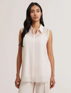Sheer Organza Longline Sleeveless Blouse