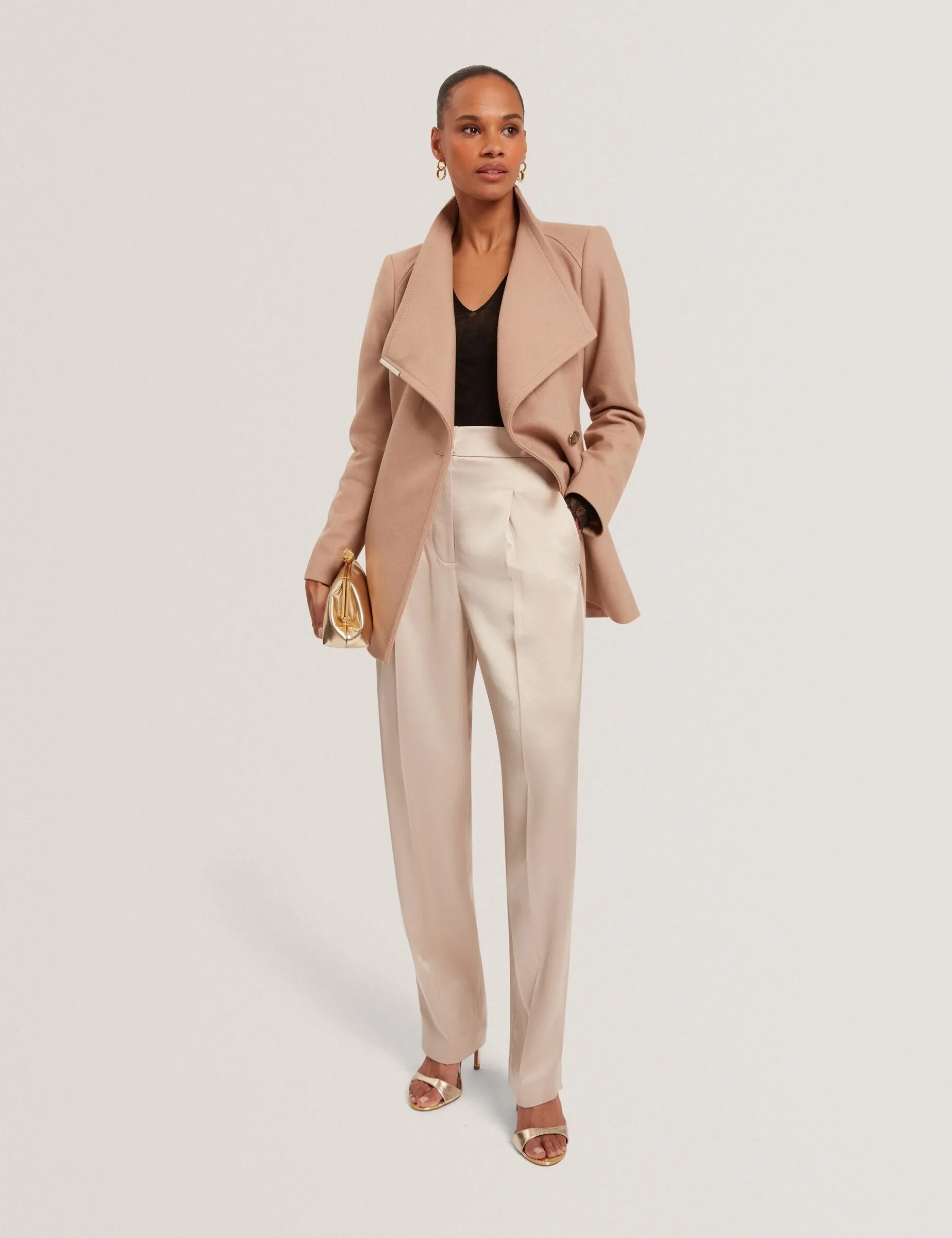 Short Belted Wool Wrap Coat