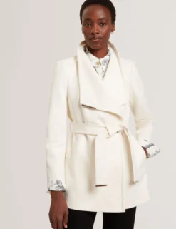 Short Belted Wool Wrap Coat