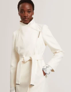 Short Belted Wool Wrap Coat