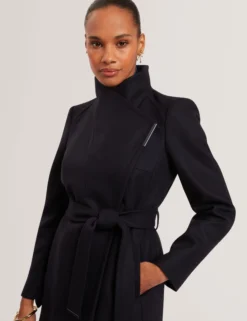 Short Belted Wool Wrap Coat
