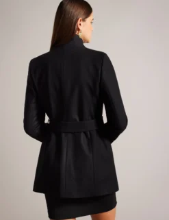 Short Belted Wool Wrap Coat
