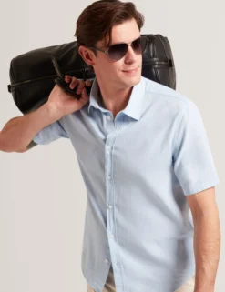 Short Sleeve Linen Cotton Woven Shirt
