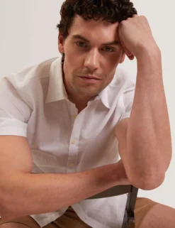 Short Sleeve Linen Cotton Woven Shirt
