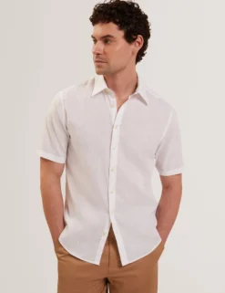 Short Sleeve Linen Cotton Woven Shirt