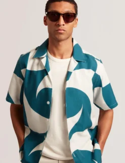 Short Sleeve Oversized Linen Blend Swirl Print Shirt