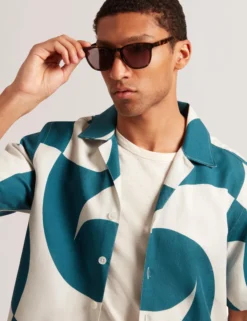 Short Sleeve Oversized Linen Blend Swirl Print Shirt