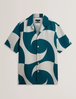 Short Sleeve Oversized Linen Blend Swirl Print Shirt