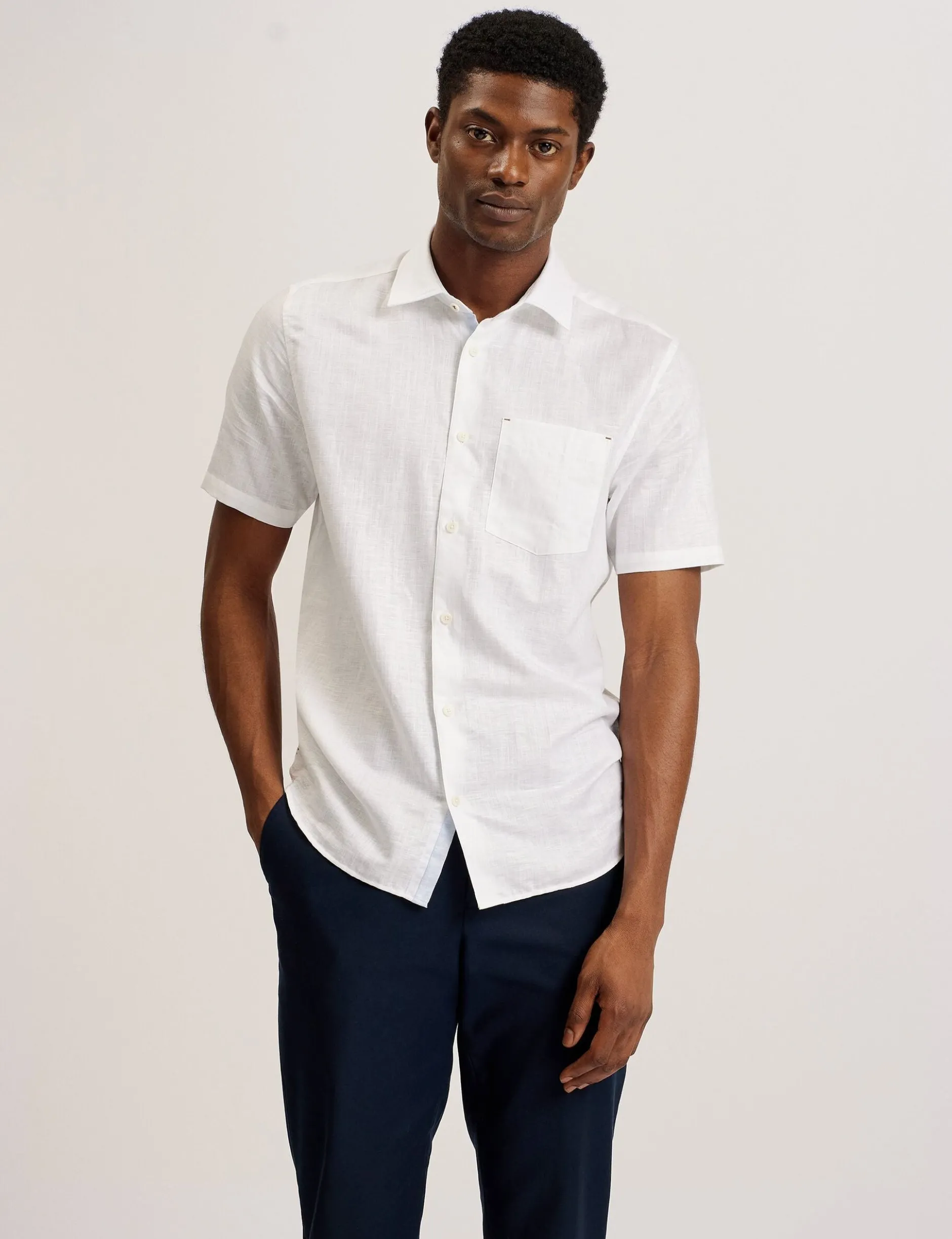Short Sleeve Textured Linen Cotton Shirt