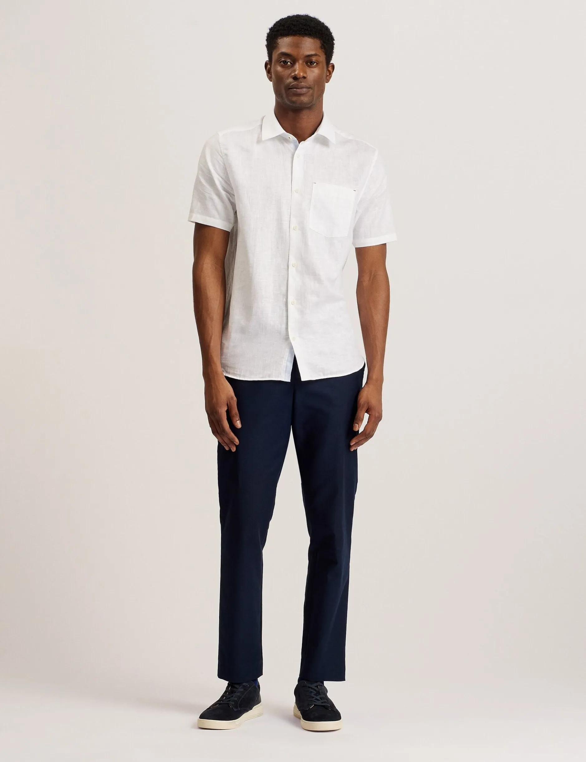 Short Sleeve Textured Linen Cotton Shirt