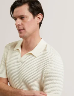 Short Sleeve Wavy Stitch Open Neck Polo