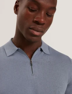 Silk Blend Knit Zip Neck Polo
