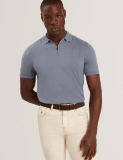 Silk Blend Knit Zip Neck Polo