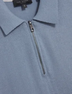 Silk Blend Knit Zip Neck Polo