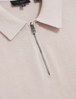Silk Blend Knit Zip Neck Polo