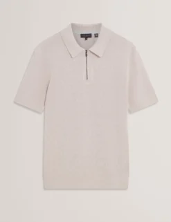 Silk Blend Knit Zip Neck Polo