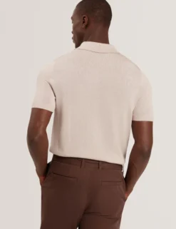 Silk Blend Knit Zip Neck Polo