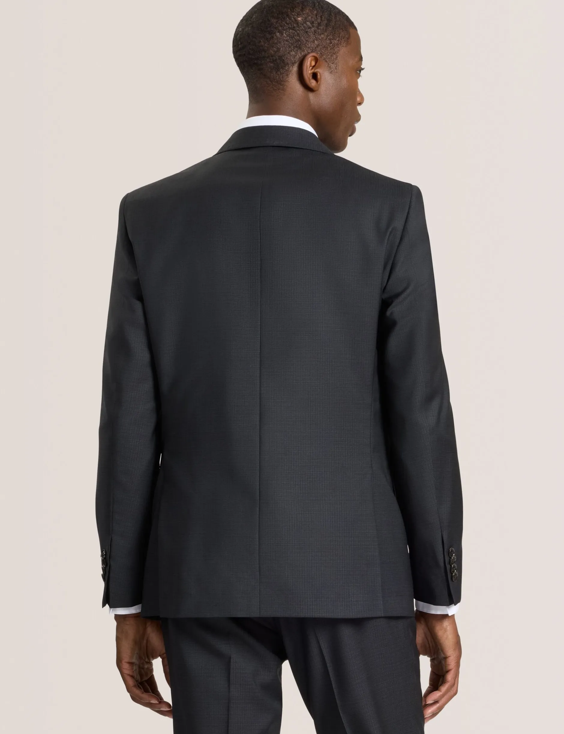 Single Breasted Two Button Notch Fully Fashioned Grid Suit Jacket