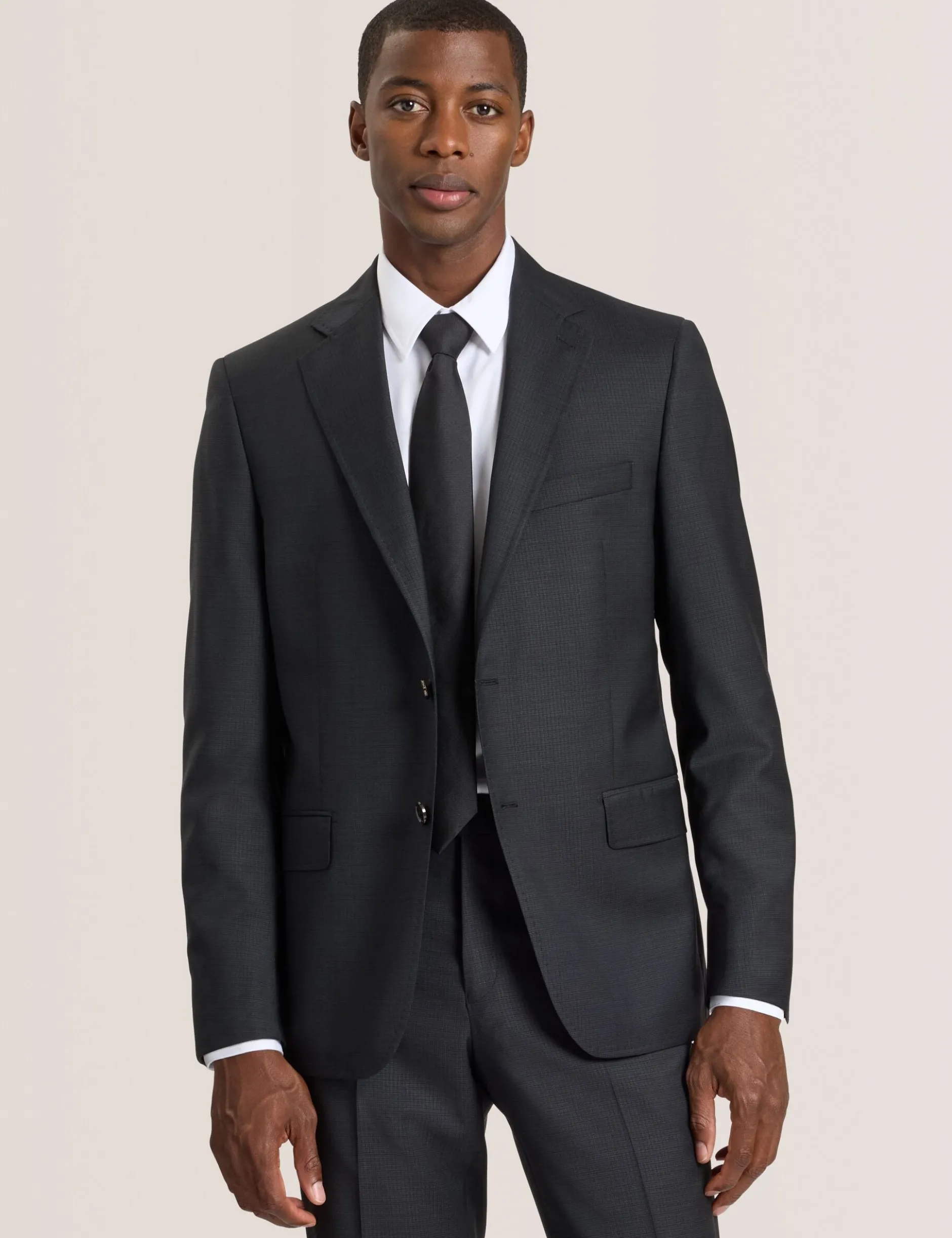 Single Breasted Two Button Notch Fully Fashioned Grid Suit Jacket