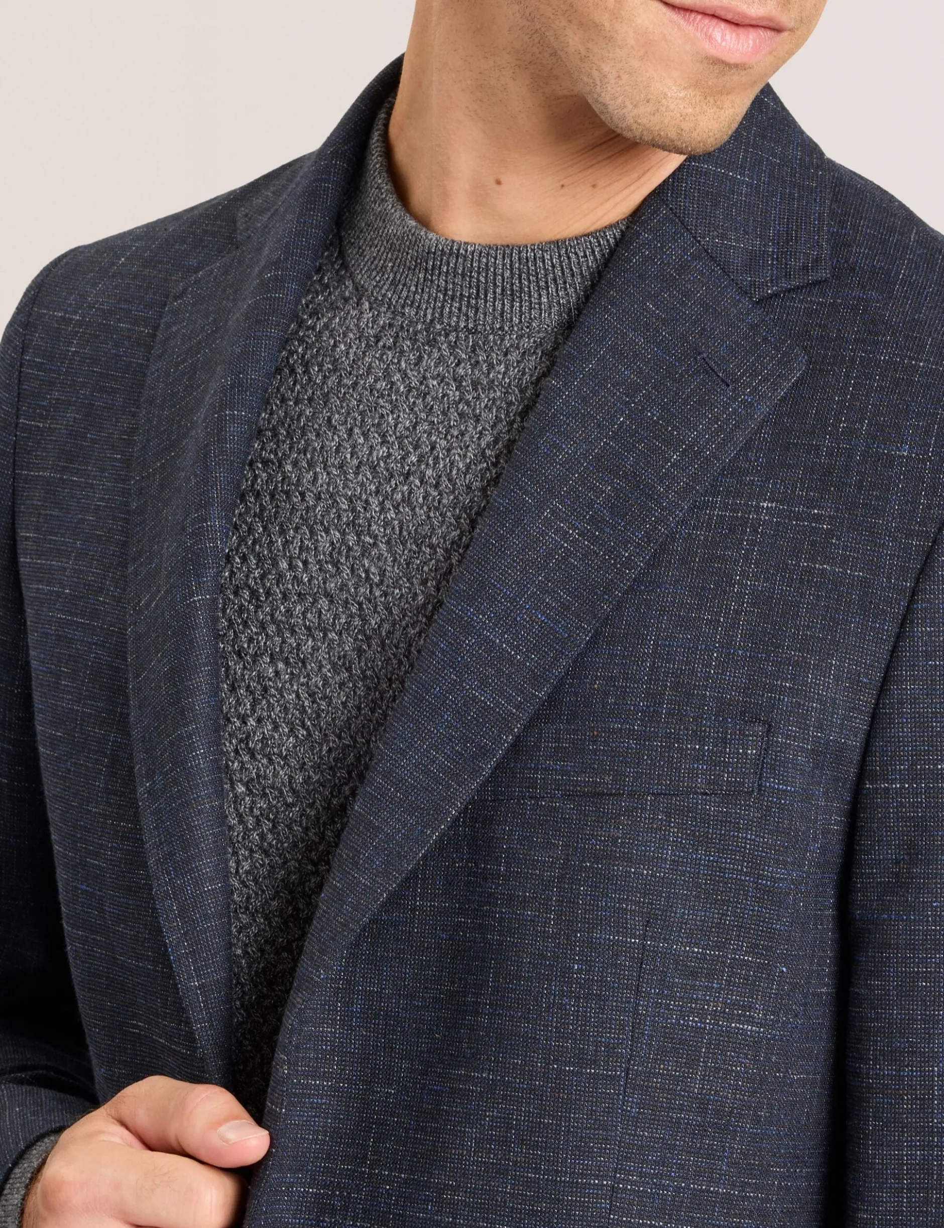 Single Breasted Two Button Notch Patch Pocket Weave Jacket