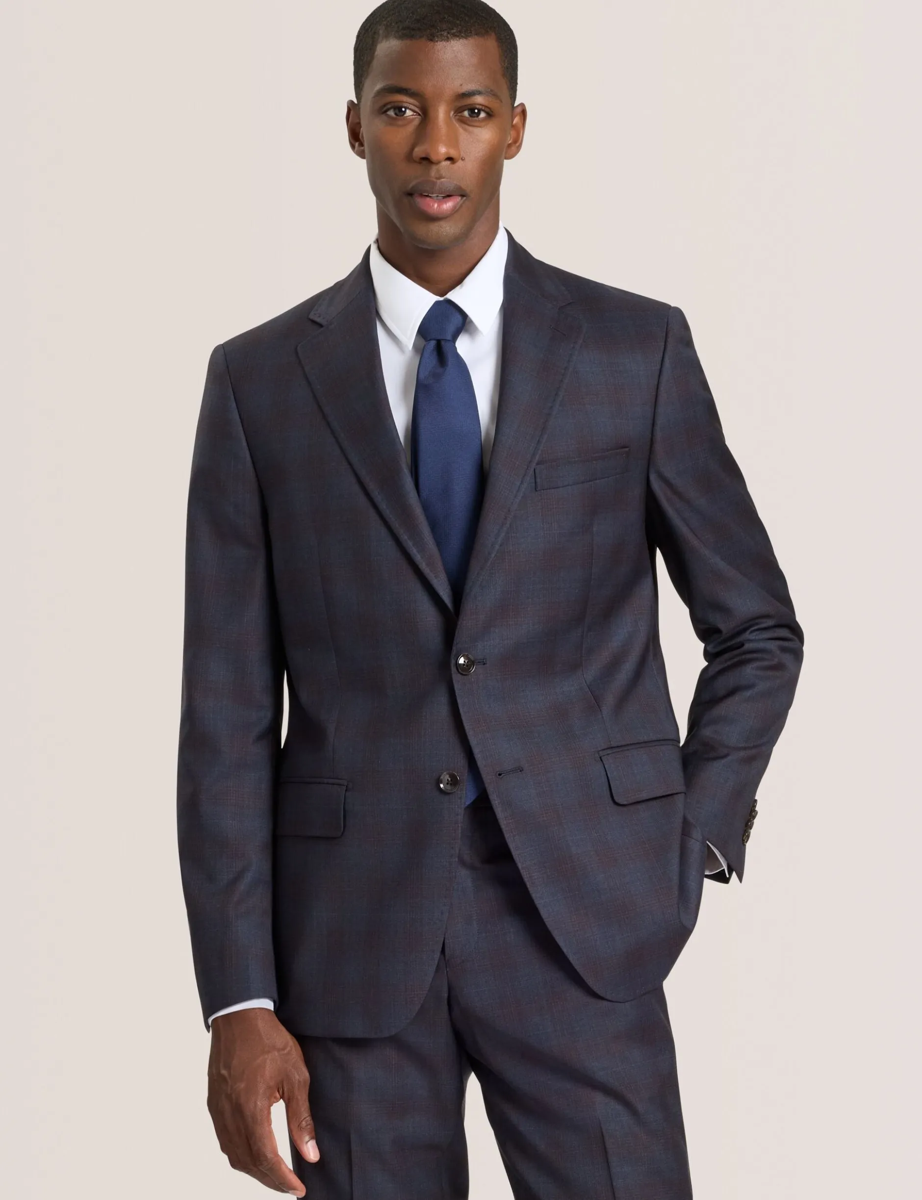 Single Breasted Two Button Notch Fully Fashioned Plaid Suit Jacket