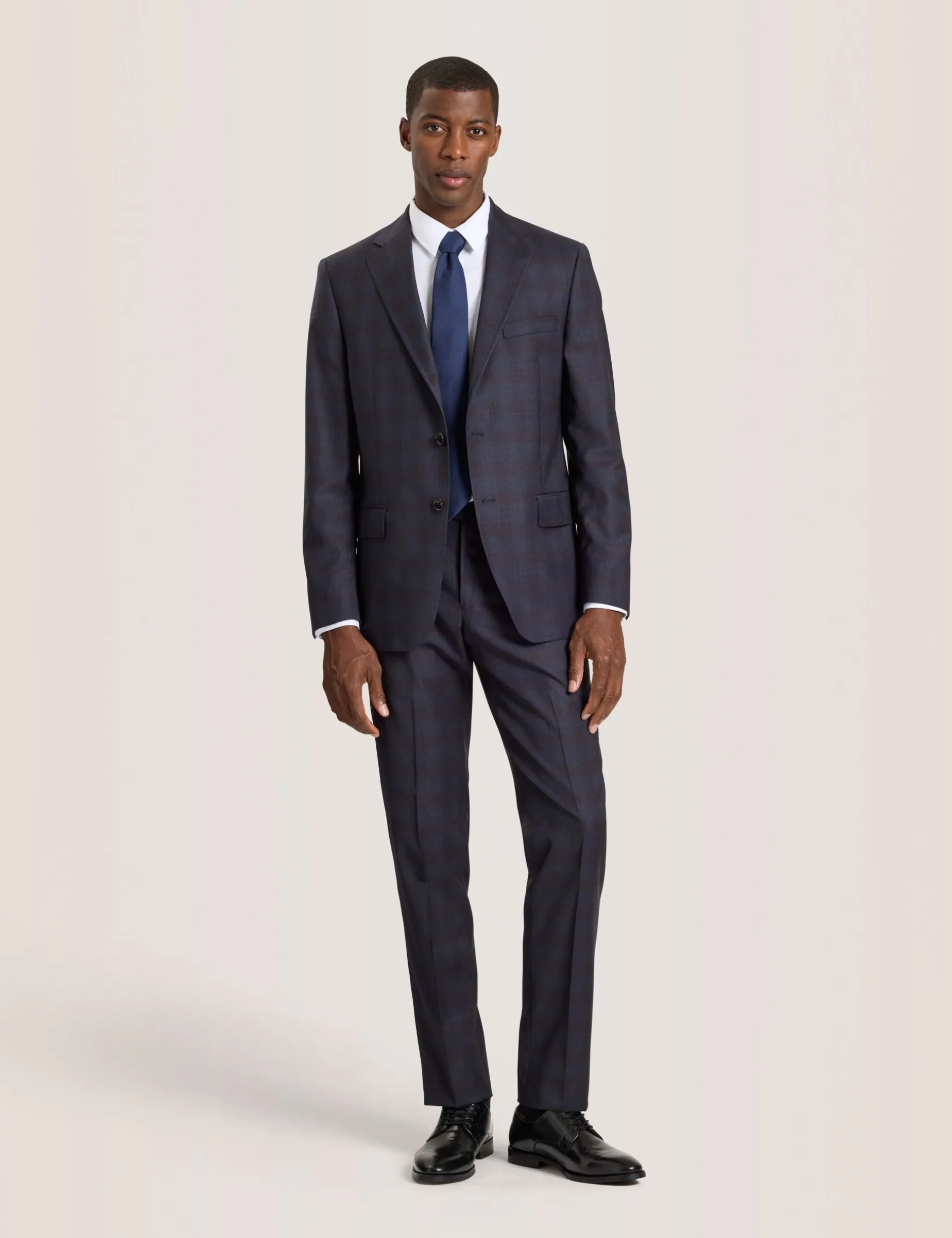 Single Breasted Two Button Notch Fully Fashioned Plaid Suit Jacket