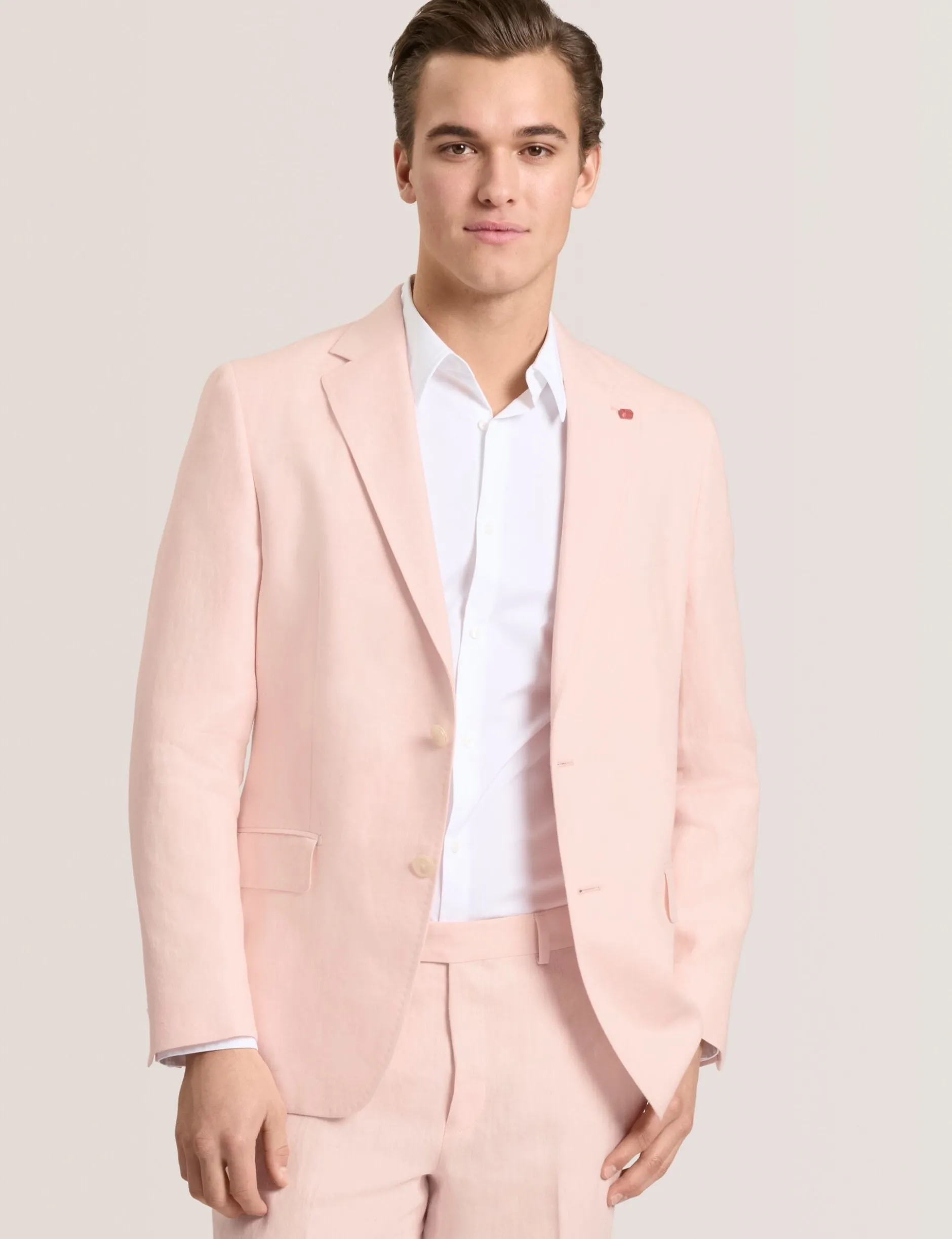 Single Breasted Two Button Notch Flat Front Linen Suit Jacket