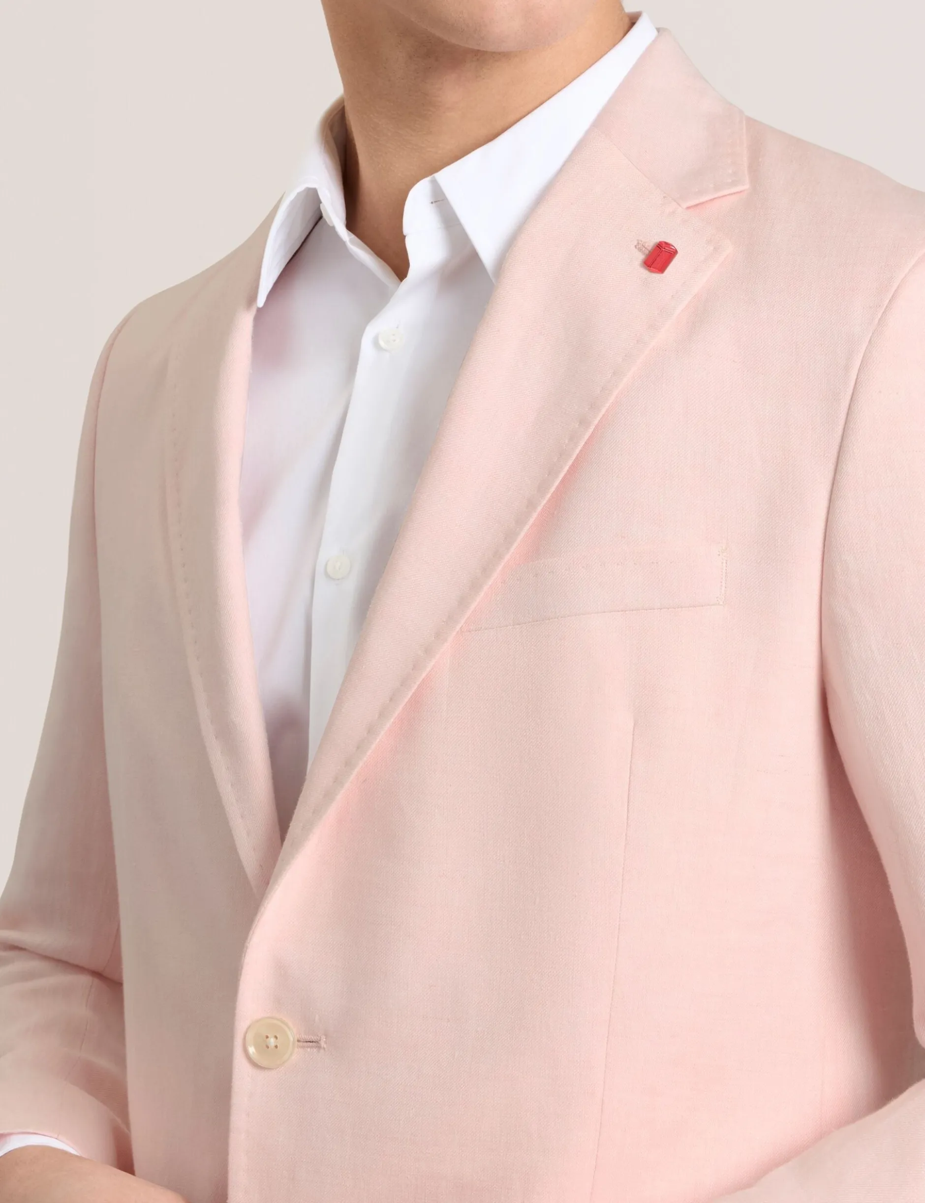 Single Breasted Two Button Notch Flat Front Linen Suit Jacket