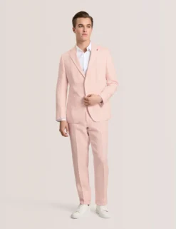 Single Breasted Two Button Notch Flat Front Linen Suit Jacket