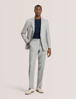 Single Breasted Two Button Notch Flat Front Linen Suit Jacket