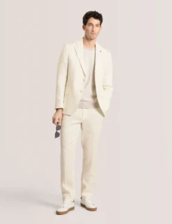 Single Breasted Two Button Notch Flat Front Linen Suit Jacket