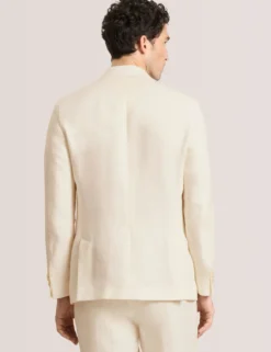 Single Breasted Two Button Notch Flat Front Linen Suit Jacket