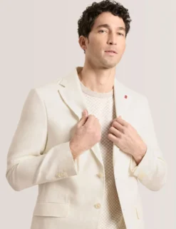 Single Breasted Two Button Notch Flat Front Linen Suit Jacket