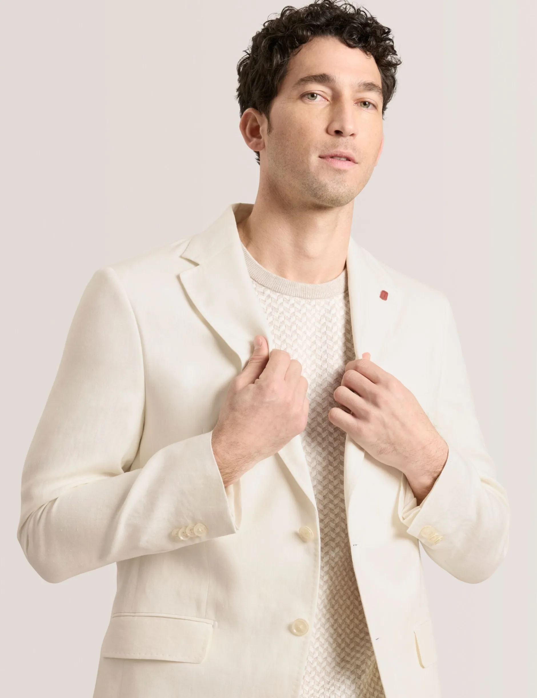 Single Breasted Two Button Notch Flat Front Linen Suit Jacket