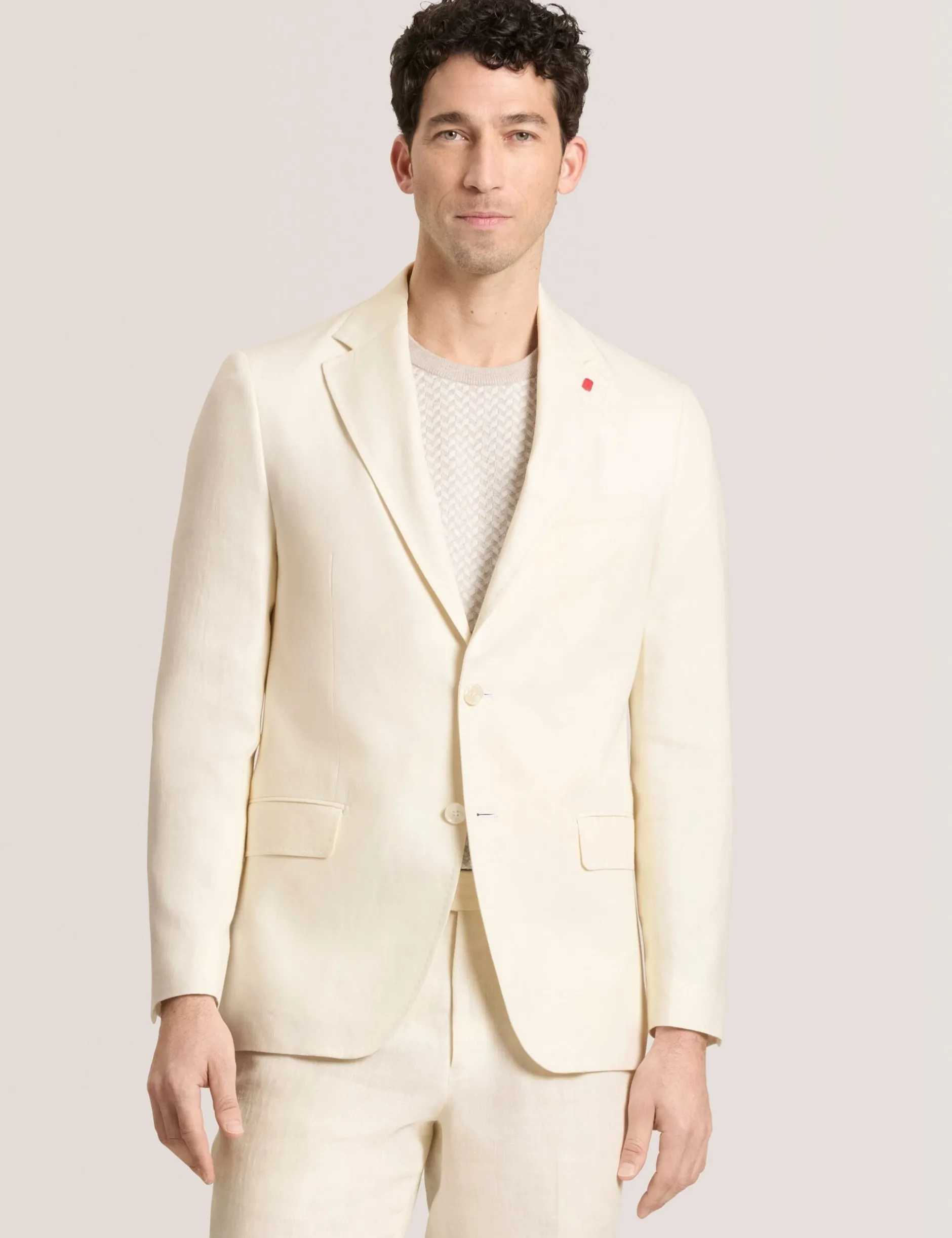 Single Breasted Two Button Notch Flat Front Linen Suit Jacket